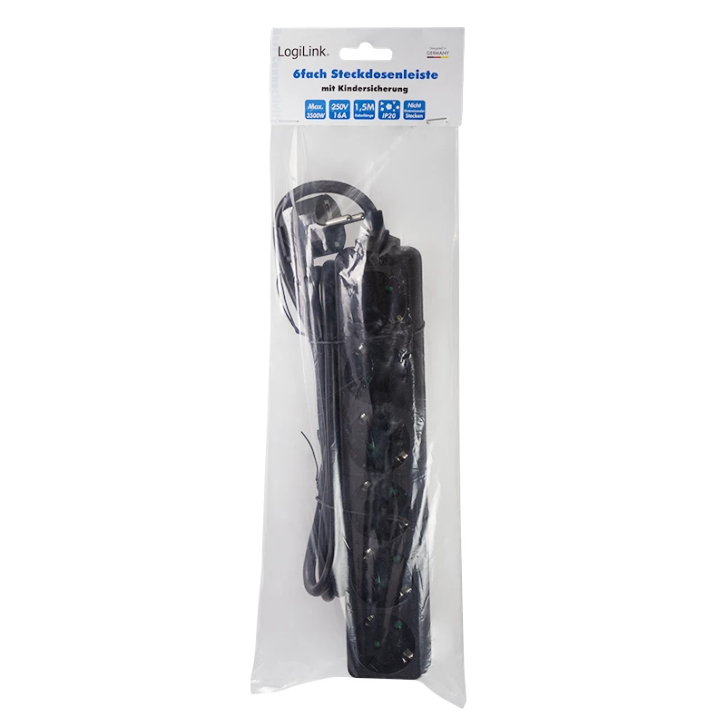 Steckdosenleiste LogiLink LPS238B 1,5 m 6 AC-Steckdosen innen Schwarz