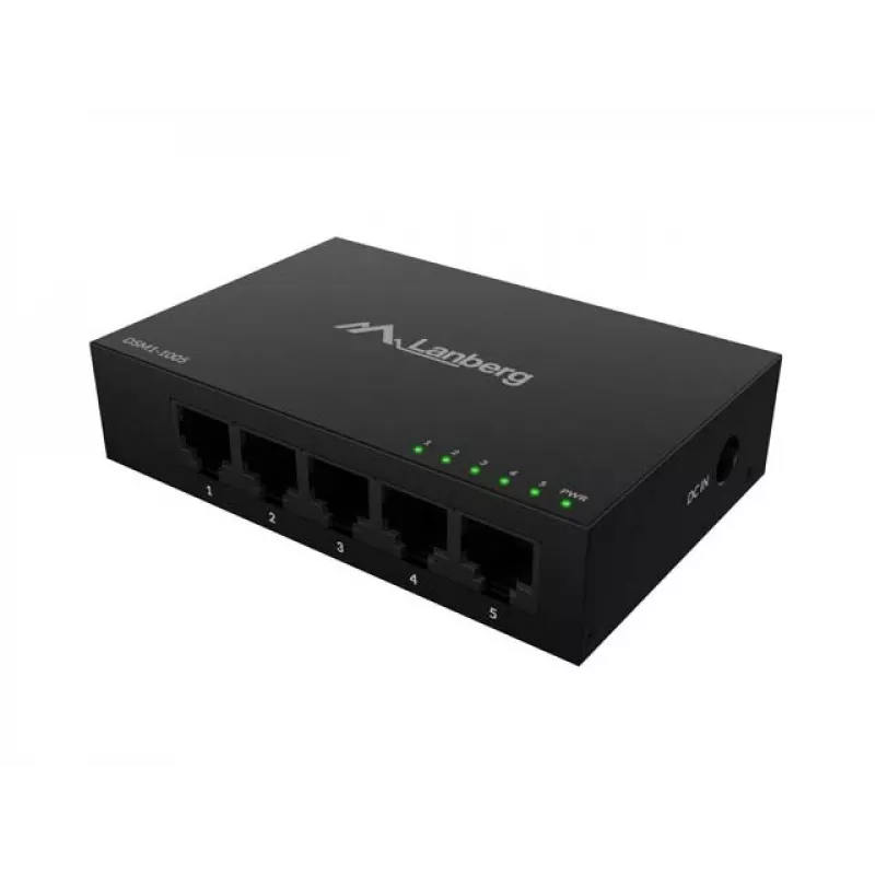 LANBERG DSM1-1005 Netzwerk-Switch 5x 1 Gb/s unmanaged Desktop, Metallgehäuse, 12V