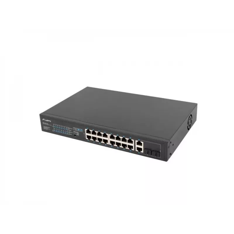 Unmanaged Switch LANBERG RSFE-16P-2C-250 — 18-Port Gigabit, 16x PoE+ (30W), 2x SFP, 250W, 1U, Metall, Rackmontage