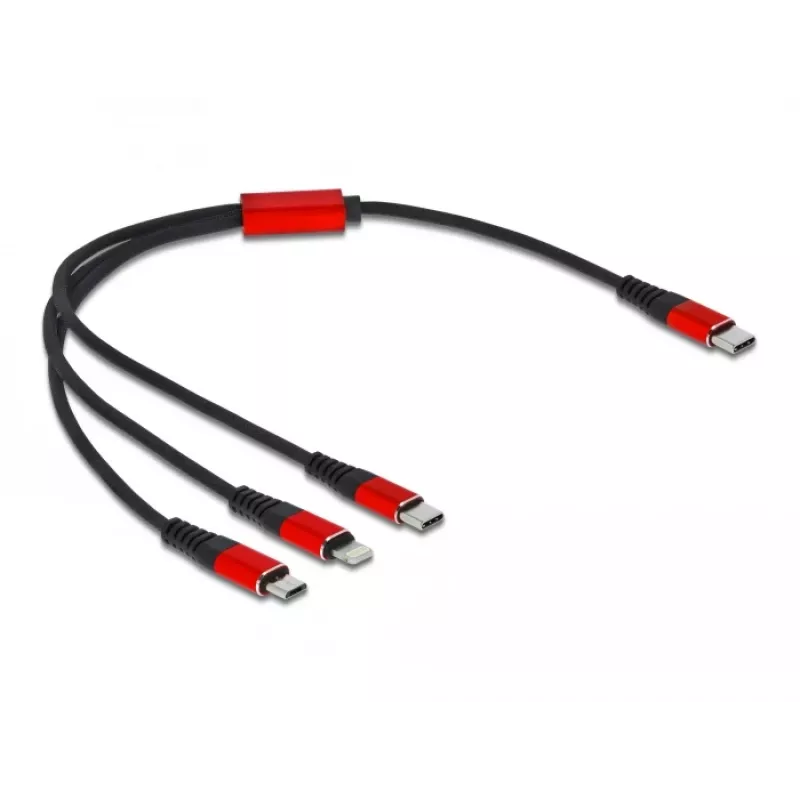USB-Ladekabel DeLOCK 86710 3-in-1 USB Type-C auf Lightning Micro USB 30 cm Schwarz Rot