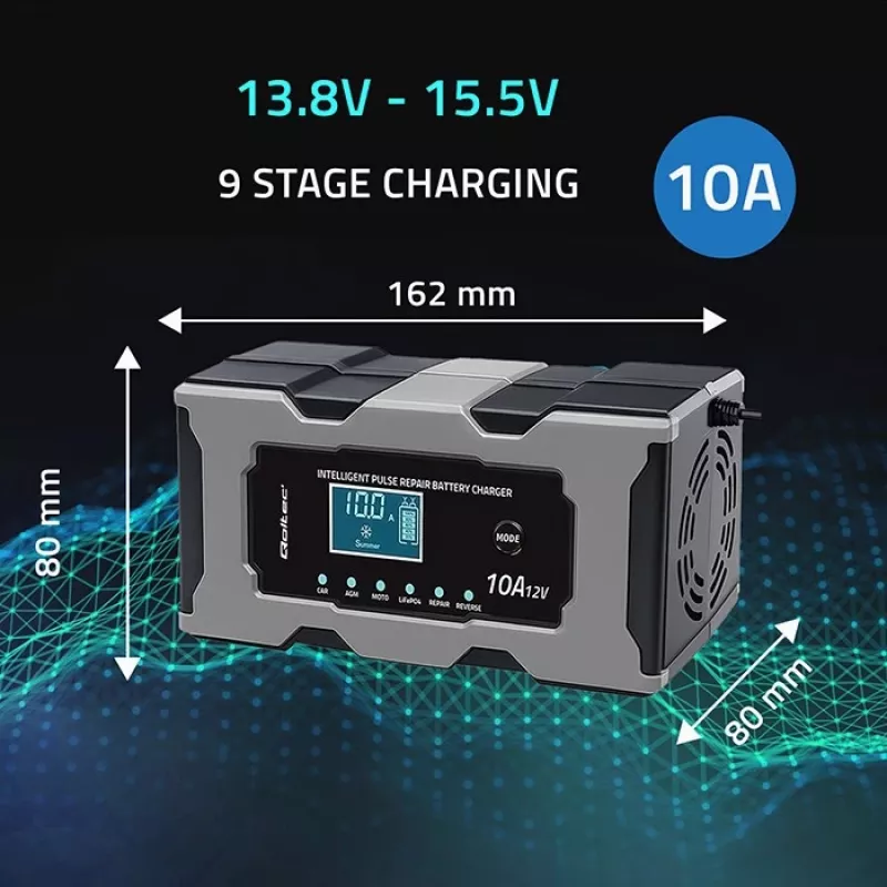 Ladegerät QOLTEC 52493 12V 10A mit Reparaturfunktion für AGM-Batterien