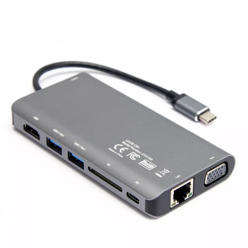 UNITEK uHUB O8+ Kabelgebundener USB 3.2 Gen 1 Type-C Hub, Grau, 100W Power Delivery