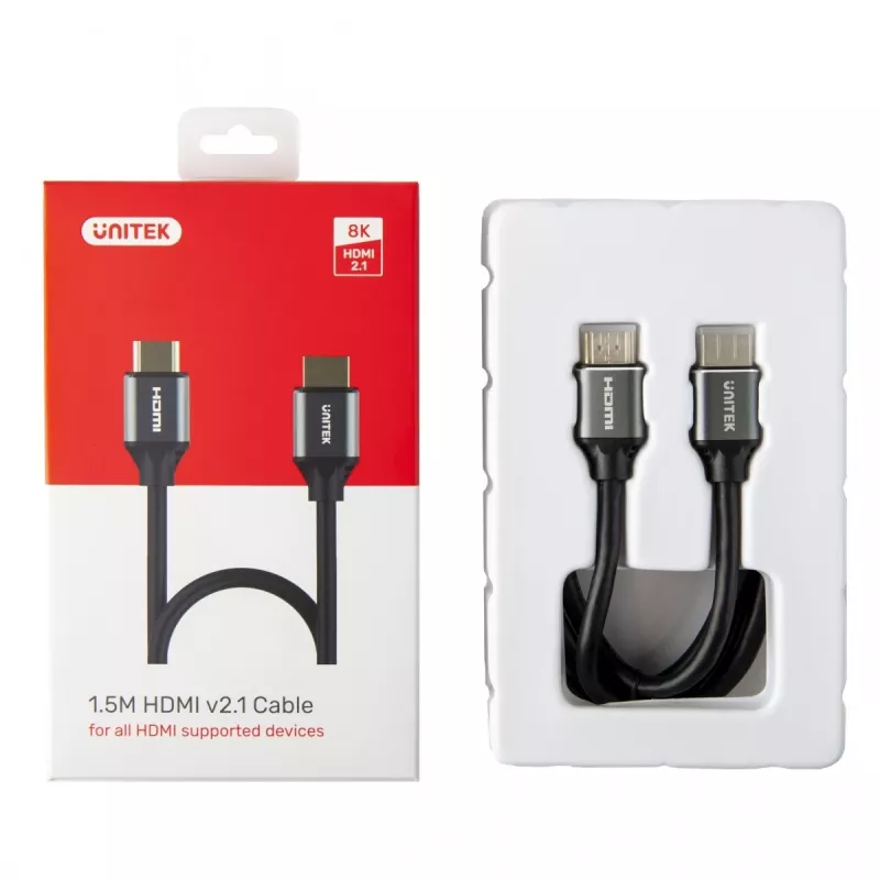 HDMI-Kabel Unitek C138W 2 m — HDMI 2.1, 48 Gbit/s, 4K/120Hz, HDR10 & Dolby Vision, ARC, vergoldete Anschlüsse