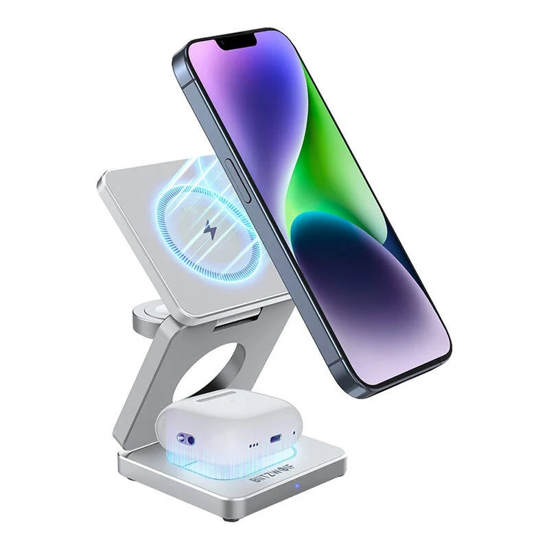 Kabelloses Ladegerät BlitzWolf BW-IW30 3-in-1-Schnellladestation für iPhone und Samsung, kabelloses Laden von 3 Geräten