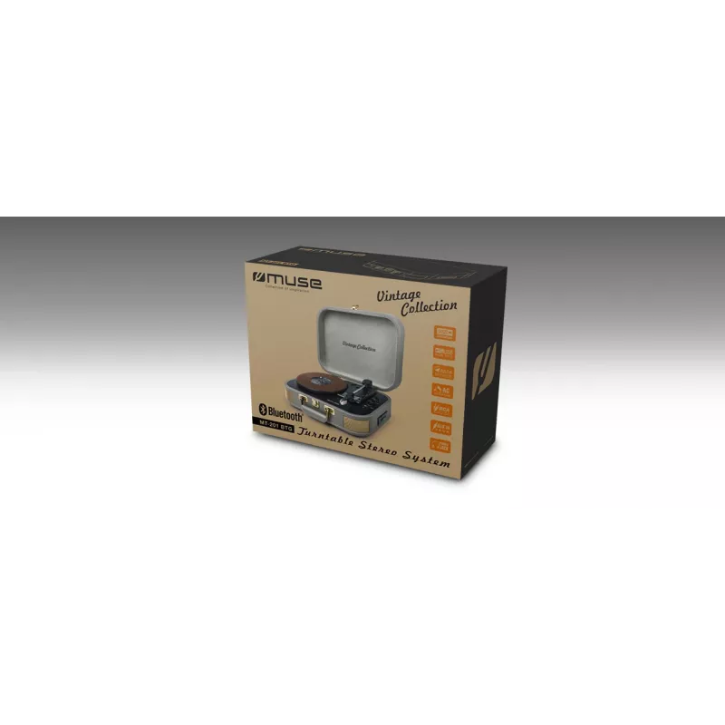 Muse | Turntable Stereo System | MT-201 BTG | Grau | USB-Anschluss | AUX-Eingang