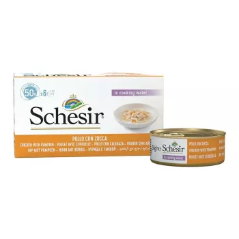 SCHESIR Hähnchenfilets mit Kürbis in Brühe - Nassfutter für Katzen - 6x50g