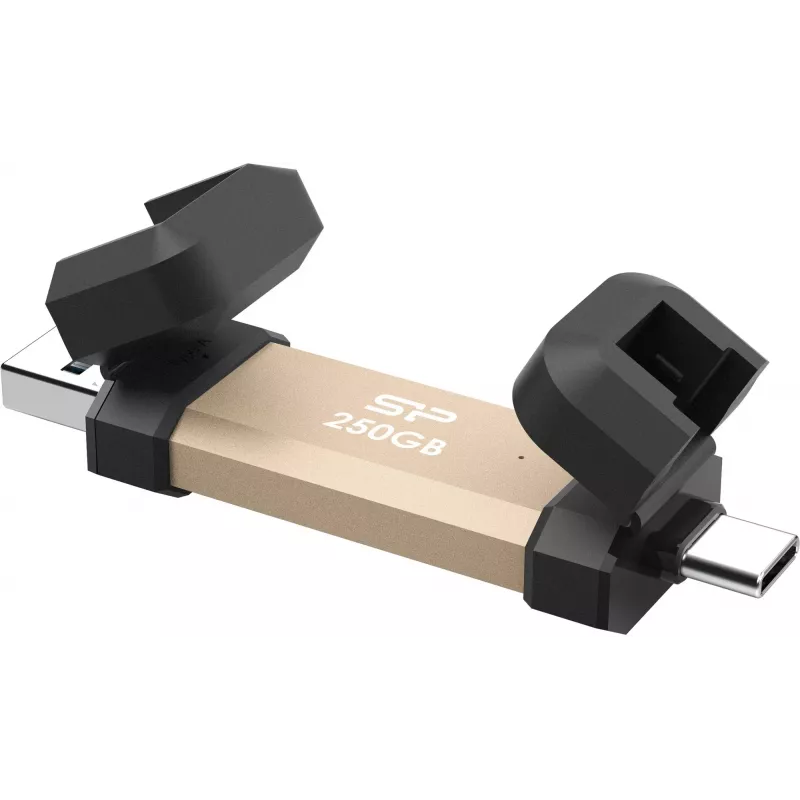 USB-Flash-Laufwerk Silicon Power DS72 250 GB, USB 3.2 Gen 2 Typ-A / Typ-C, Aluminium/Gummikappe, gold