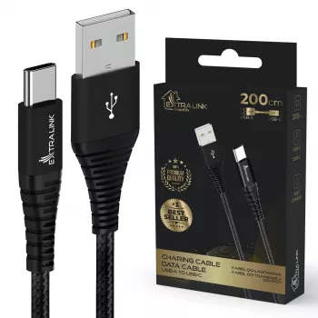 USB-Typ-A-auf-USB-C-Kabel Extralink Smart Life geflochten 2 m — 15 W (5 V 3 A) Schwarz