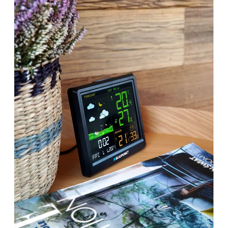 Wetterstation BLAUPUNKT WS25BK — Monitor für Innen-/Außentemperatur und Luftfeuchtigkeit, schwarz, 1 Sensor, LCD-Anzeige