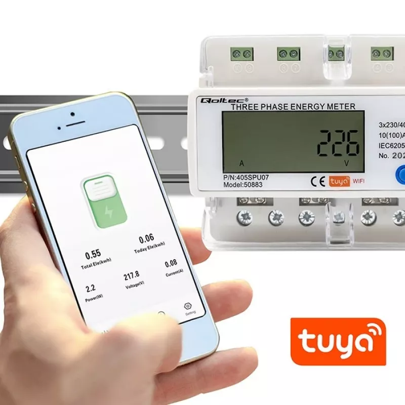 Dreiphasen-Energiezähler QOLTEC 50883 Wi‑Fi 400V mit LCD-Anzeige