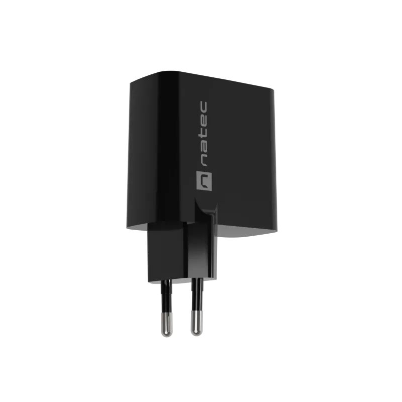 Kabelgebundes Mobilgeräte-Ladegerät NATEC NUC-2143, 45 W, USB-C PD 3.0 + USB-A QC 3.0, 110–240 V, Schwarz