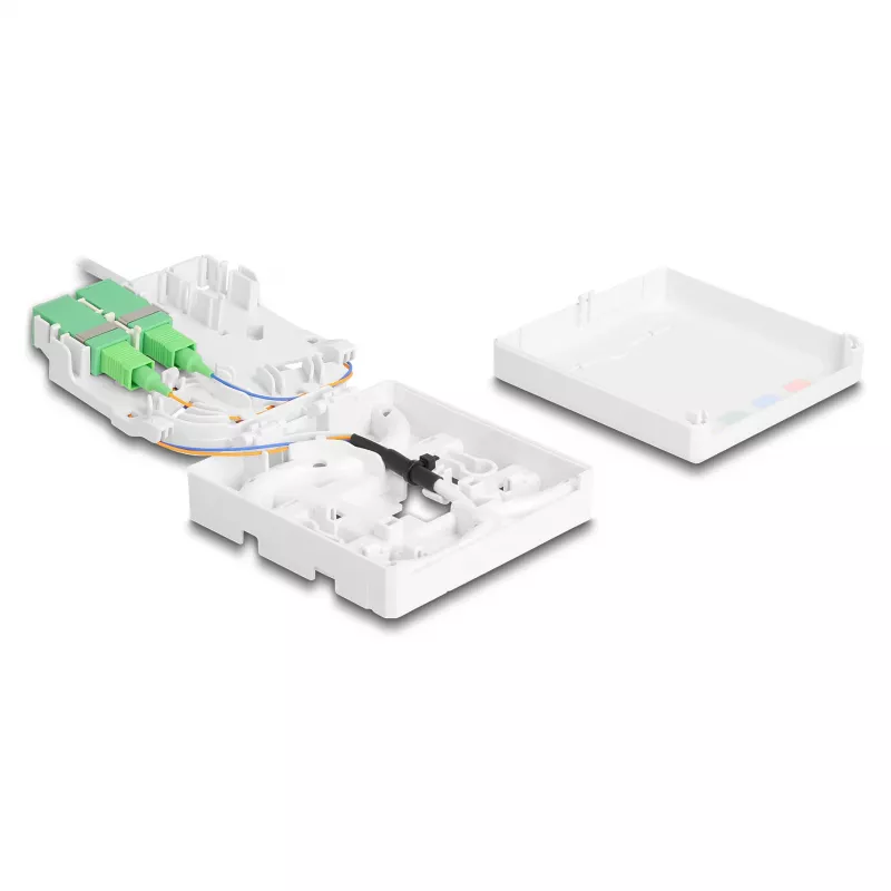DELOCK Optischer Glasfaser-Anschlusskasten 2 x SC/APC Simplex mit 30 m G.657.A1 Drop-Kabel-Set