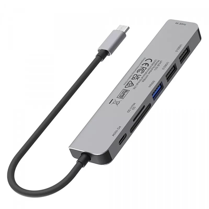 USB-C Hub Unitek 7in1 Aluminium PD 100W 5 Gbps — Multiport-Adapter mit Power Delivery
