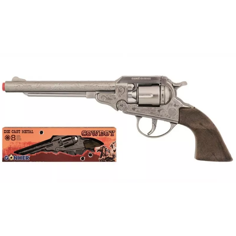 Pulio Cowboy Revolver GONHER 88/0 Metall 8 Schuss – Spielzeug-Zündplättchenrevolver, Metallkonstruktion, 8-Schuss-Trommel