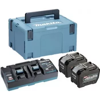 MAKITA 191Y97-1 - Stromversorgungs-Kit geeignet für XGT-Geräte (40V XGT Lithium-Ion | bestehend aus 2x BL4080F Akku 8,0 Ah, DC40RB Doppel-Schnellladegerät, Transportkoffer) (191Y97-1)