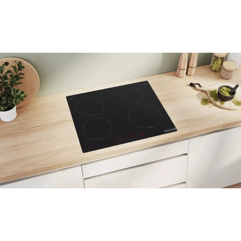 Built-In Hob Bosch PUE611HC1E, Induction, 4 Cooking Zones, PerfectFry Plus, Home Connect, Leistung Boost , 60cm, Schwarz