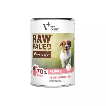 Nassfutter für Hunde VETEXPERT RAW PALEO Monoprotein Pork 400 g Dose, für Junghunde, glutenfrei, sojafrei