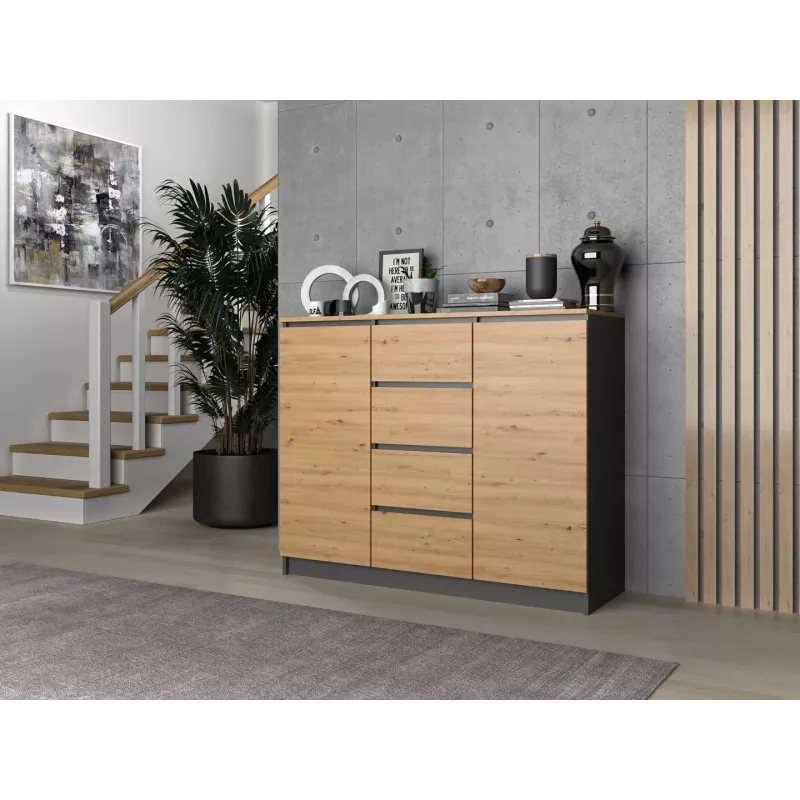 Kommoden top e shop Topeshop 2D4S ANT/ART BA KPL — 4 Schubladen, Anthrazit/Eiche, 1200×400×970 mm, Spanplatte