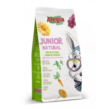 Pellet-Kaninchenfutter Alegia Junior Natural 650 g — Alleinfutter für Jungkaninchen, getreidefrei, glutenfrei, sojafrei