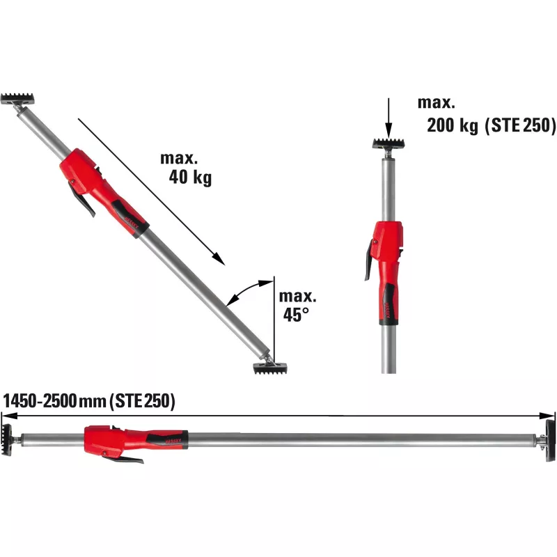 Trockenbaustütze Bessey STE250 — manuelle Trockenbaustütze in Schwarz, Rot und Silber