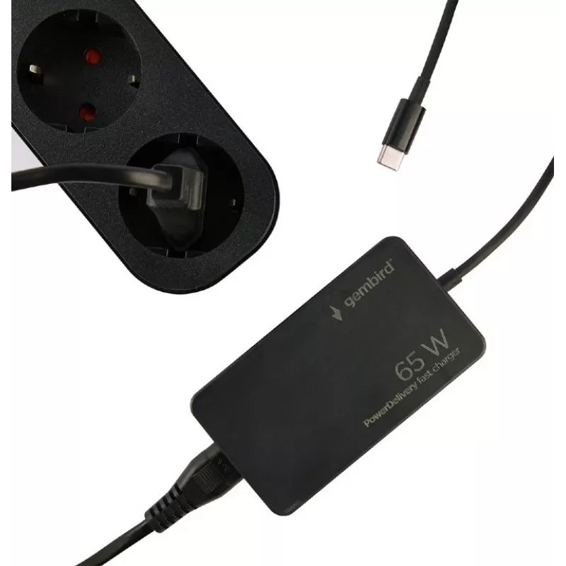Cablexpert NPA-AC-PDQC65-01 65 W PowerDelivery GaN USB Type-C Schnellladegerät, schwarz | Cablexpert