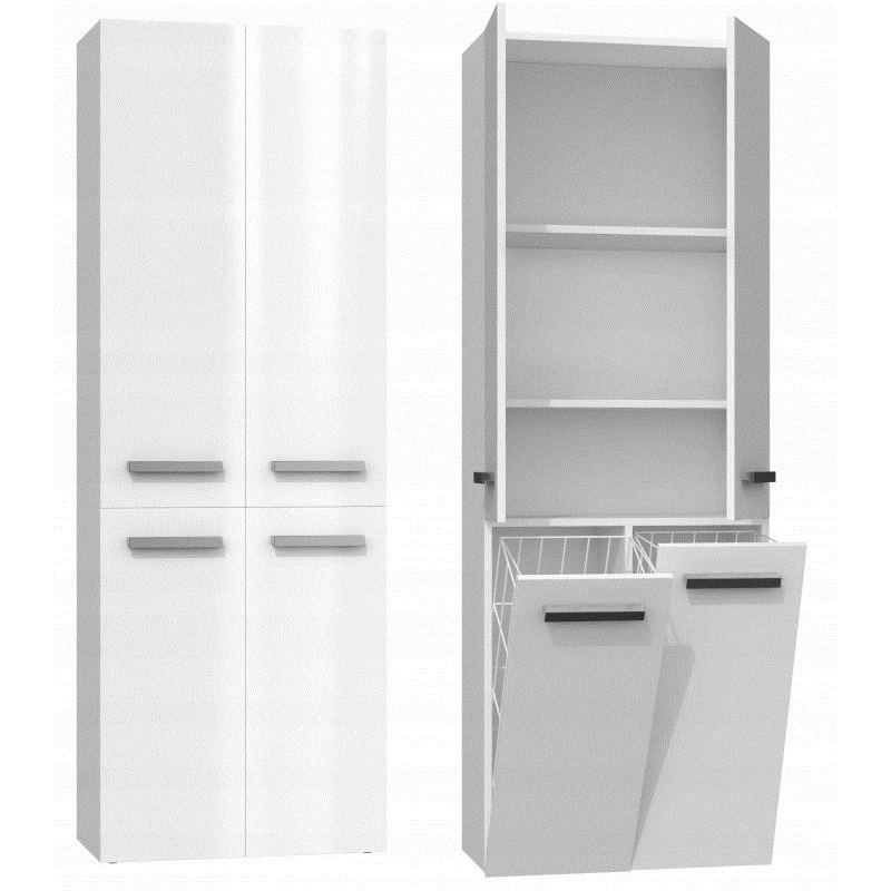 Topeshop NEL 2K DD Badezimmer-Stauschrank in weißem Hochglanz Weiß