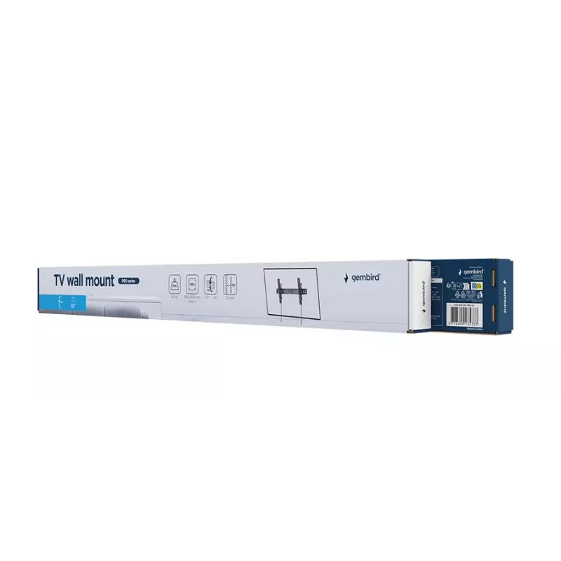 TV-Wandhalterung Gembird PRO Serie für 95-Zoll-Bildschirme (2,41 m), neigbar 0–12°, max. Traglast 60 kg, VESA 200x200–800x400, schwarz