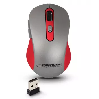 Kabellose optische Maus ESPERANZA EM131R 2,4 GHz, 1600 DPI, beidhändig, Nano-USB-Empfänger, 6 Tasten, grau