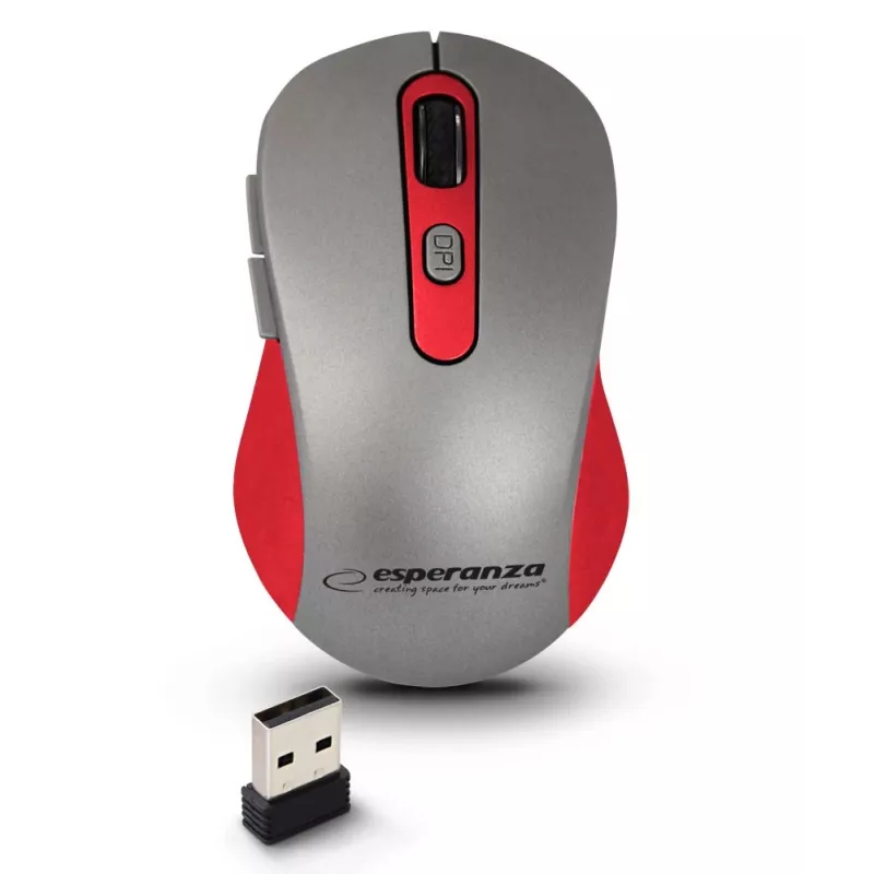 Kabellose optische Maus ESPERANZA EM131R 2,4 GHz, 1600 DPI, beidhändig, Nano-USB-Empfänger, 6 Tasten, grau