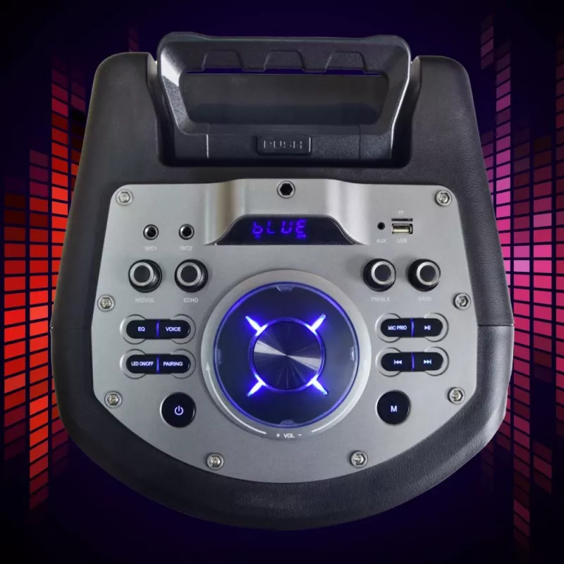 Tragbarer Bluetooth-Karaoke-Lautsprecher MANTA SPK0803B140 140W, batteriebetrieben, MIC/USB/microSD, FM, Equalizer, Rollen