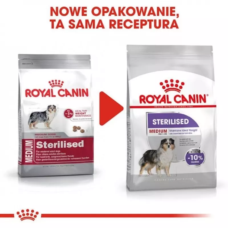 Trockenhundefutter Royal Canin Medium Sterilised Adult 12 kg — für sterilisierte ausgewachsene Hunde mittelgroßer Rassen, Geflügel, Protein 28%, Fett 13%