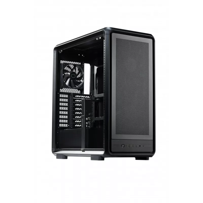 PC Midi Tower Cooler Master MasterFrame 500 Mesh — Schwarz mit transparenter Seite, unterstützt ATX/EATX, 2x200 mm vorne, 1x120 mm hinten