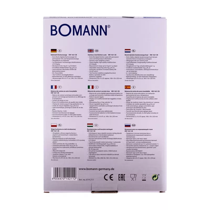 Bomann KW 1421 CB – LCD – Schwarz – Edelstahl – 160 x 230 x 18 mm – 18 mm – AAA – Edelstahl (614211)