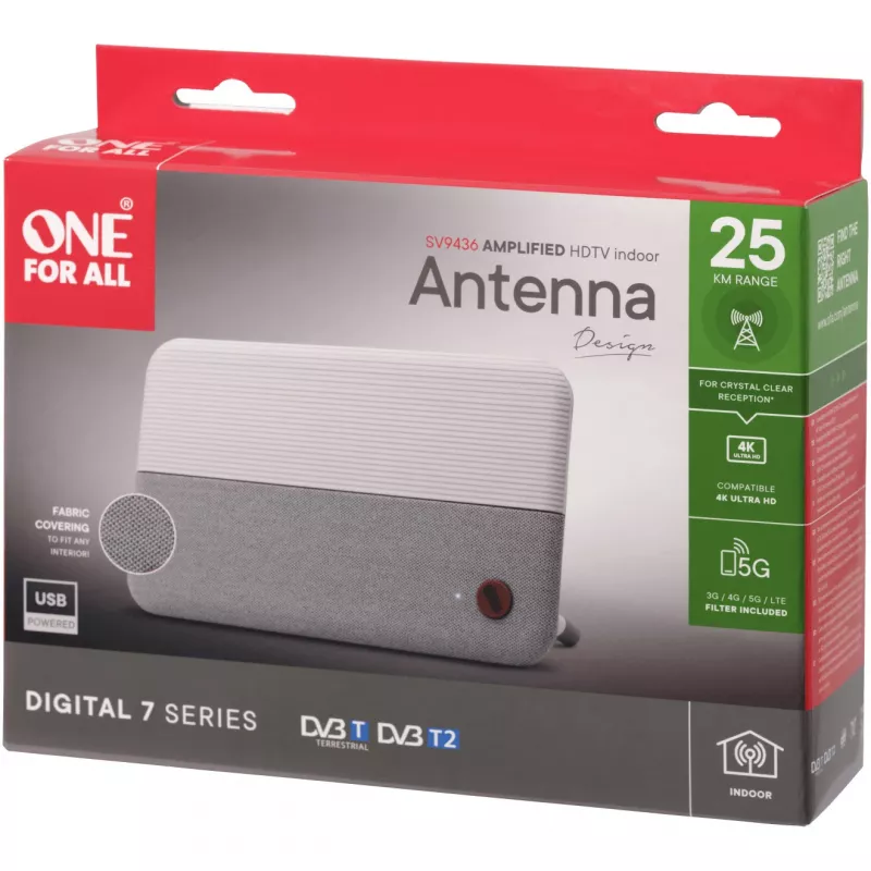 One for All DVB-T2 1080p Stoffantenne weiß SV9436-5G (SV9436-5G)