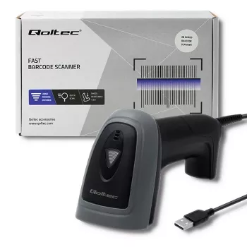Hand-Barcodeleser QOLTEC 50863 — 1D/2D-Scanner, USB kabelgebunden, LED-Sensor, Schwarz, 5V, 1,8 m Kabel