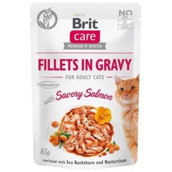 Brit Care Fillets in Gravy Nassfutter für Katzen mit Lachsfilets in Sauce, 85 g