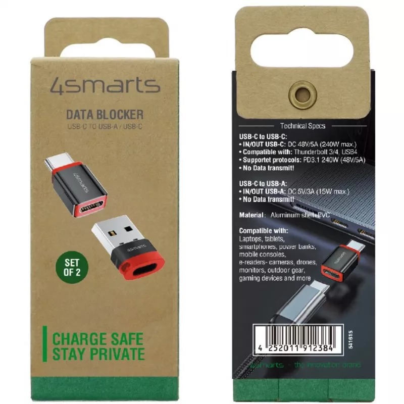 Schnittstellenadapter 4smarts 541615 – USB Typ-A (Host) auf USB Typ-C (Ausgang), schwarz, gerade Stecker-auf-Buchse, 2er-Pack