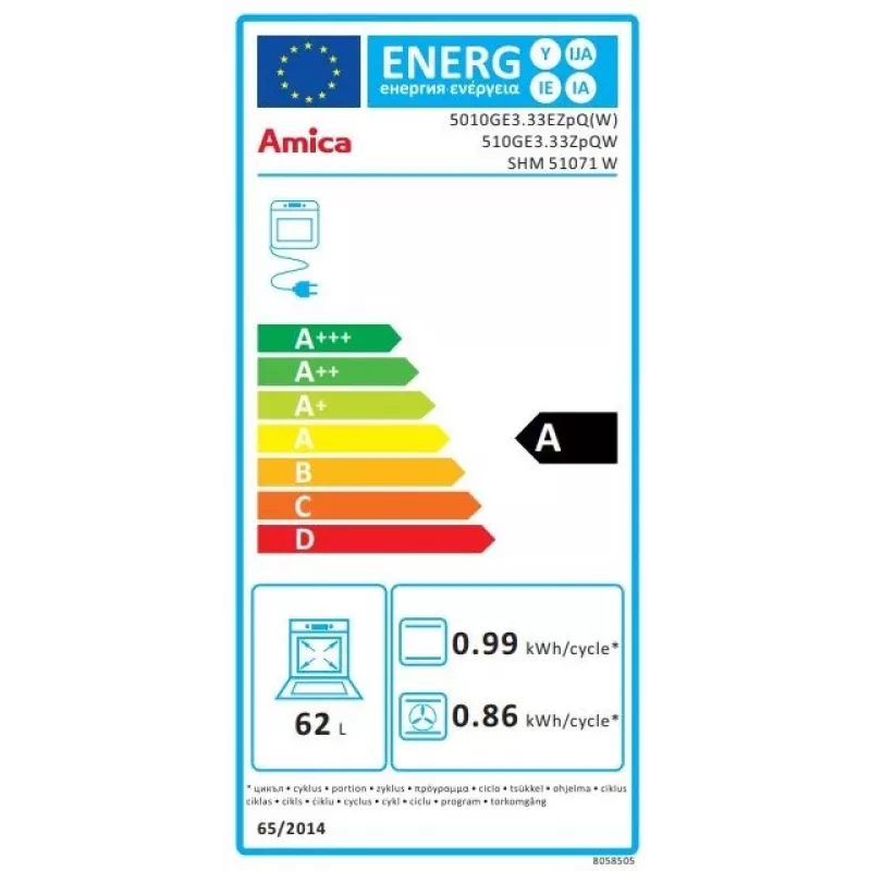 Freistehender Herd Amica SHM51071W Elektro Gas Weiß 4 Gaszonen 63L
