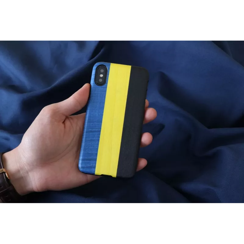 Smartphone-Hülle man and wood für iPhone X/XS – dandy blau schwarz, schützende Hartschale