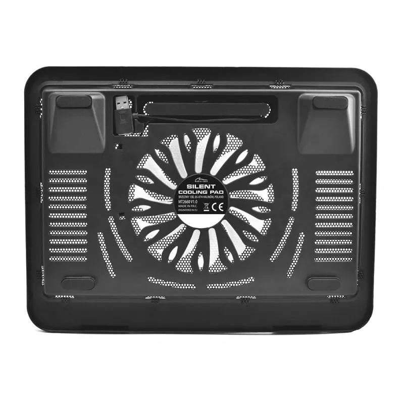 Kühlpad MEDIA-TECH MT2660 – USB-betriebener Laptop-Kühler, 1 Lüfter 13,5 cm, 20 CFM, 1000 U/min, 330×250×40 mm, 327 g, Hintergrundbeleuchtung