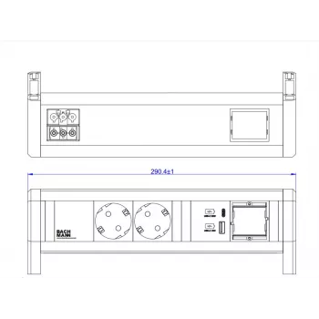 Bachmann DESK 2xCEE7/3 1xUSB902.0293A/C 22W 1xCM GST18 RAL9010
