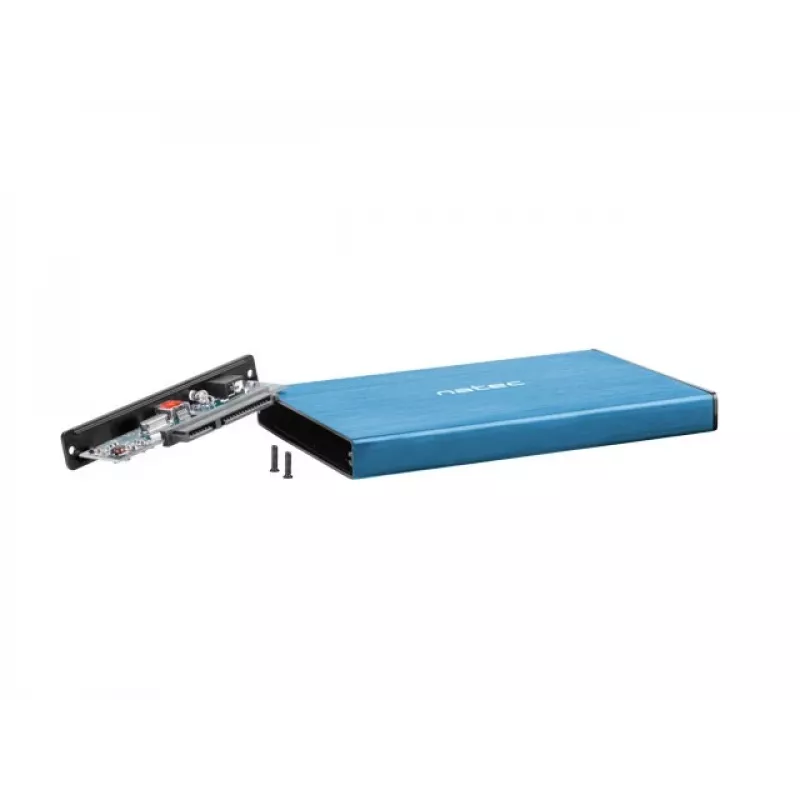 Externes HDD/SSD-Gehäuse NATEC Rhino GO 2,5 Zoll — USB 3.0, SATA III, bis zu 4 TB, 9,5 mm, Aluminium, blau