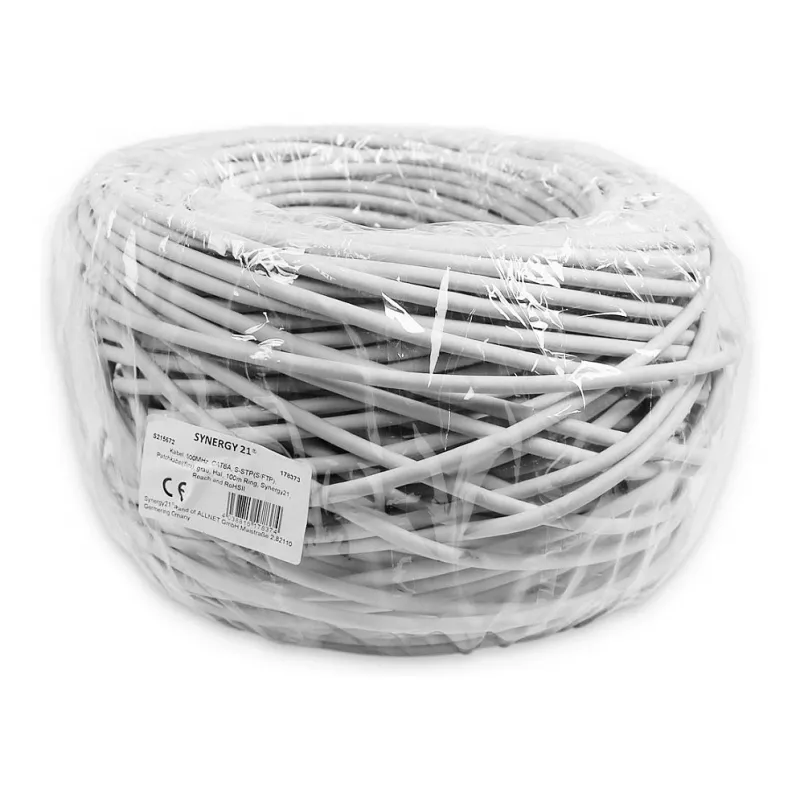 Synergy 21 S215672. Kabellänge: 100 m, Kabelstandard: Cat6a, Kabelschirmung: S/FTP (S-STP), Kabelfarbe: Grau (S215672)