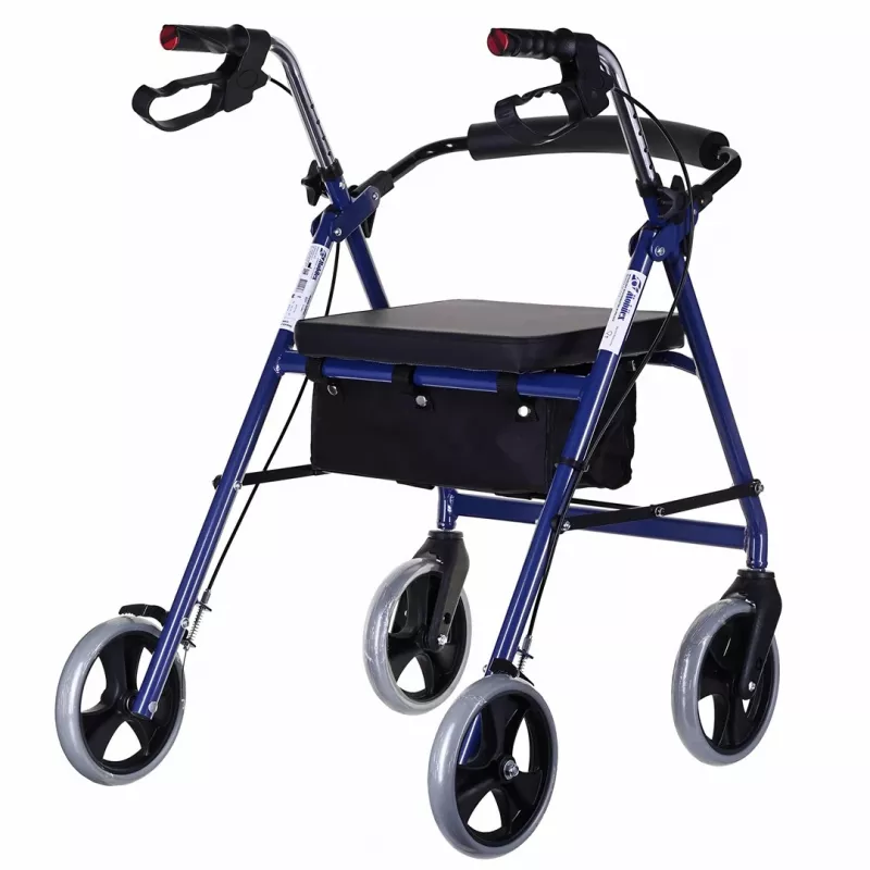 Rollator mit vier Rädern und Sitz, blau/schwarz