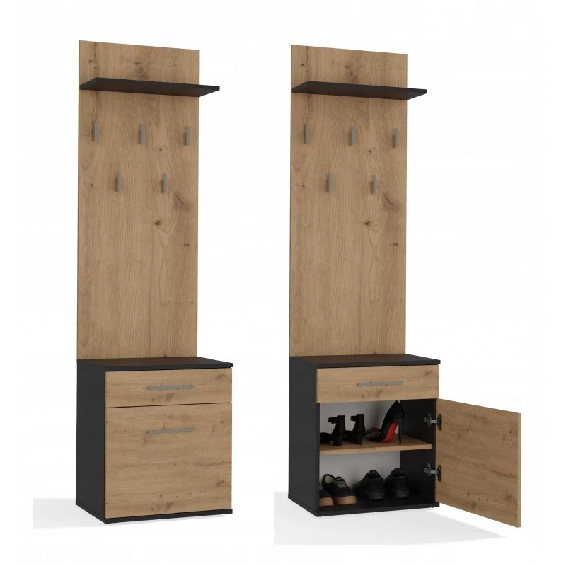 Top e Shop DUO WIESZAK ANT/ART Kleiderhaken anthrazit und eiche, Spanplatte, 5 Haken