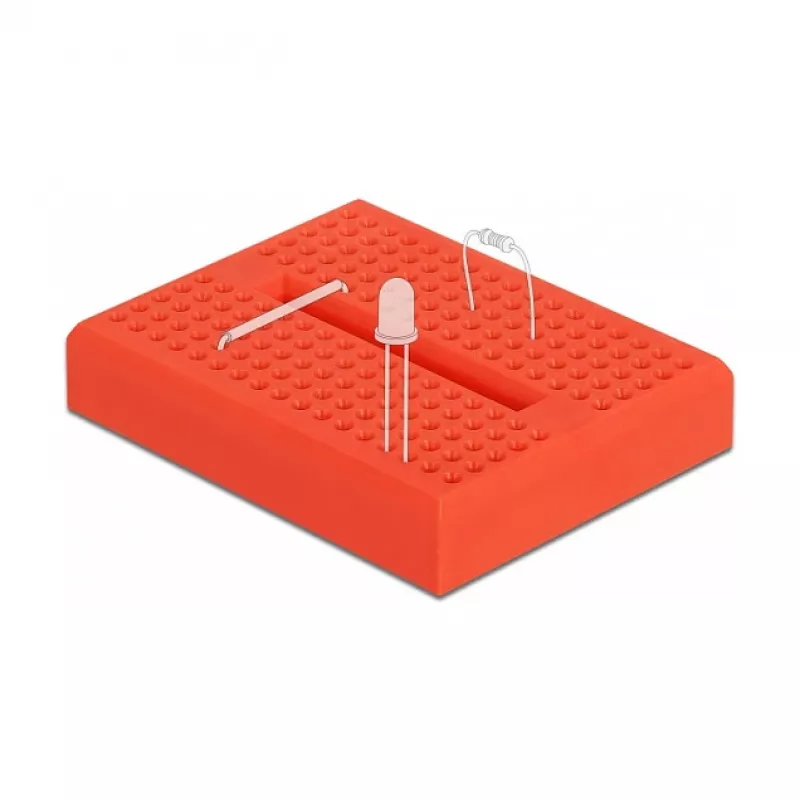 Breadboard DELOCK 18318 – lötfreies Kunststoff-Prototypenboard, 36 × 46 × 10 mm, rot