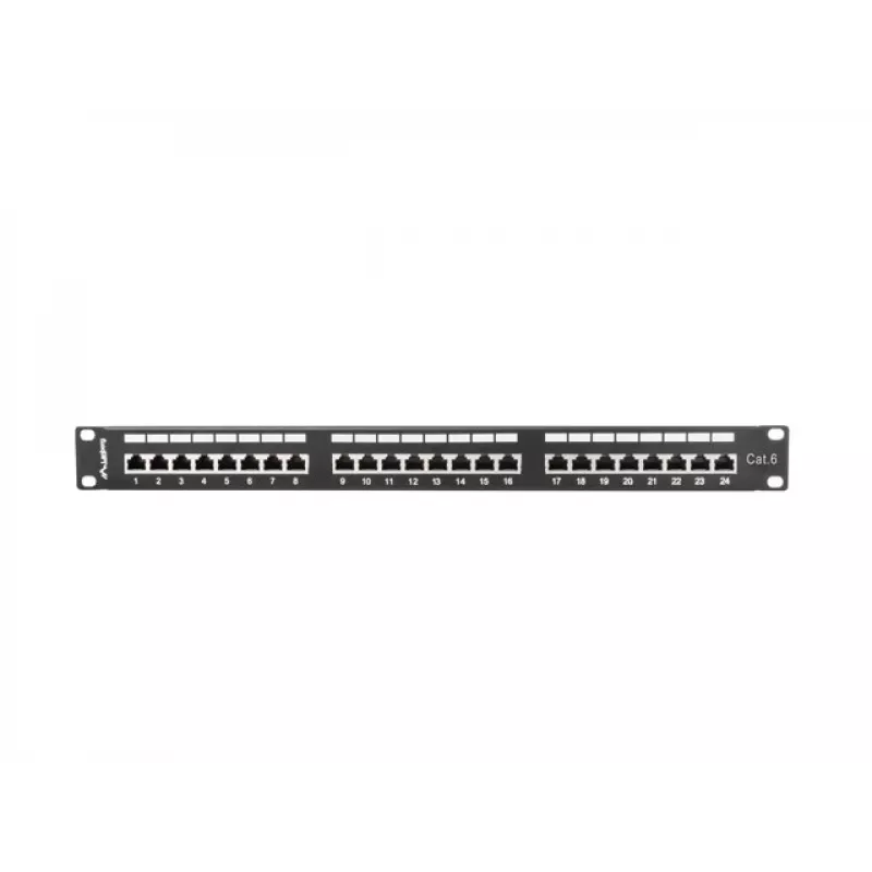 Patchpanel 1U LANBERG PPS6-1024-B, 24-Port Cat6, Metall, schwarz, 442×114,5×44,5 mm