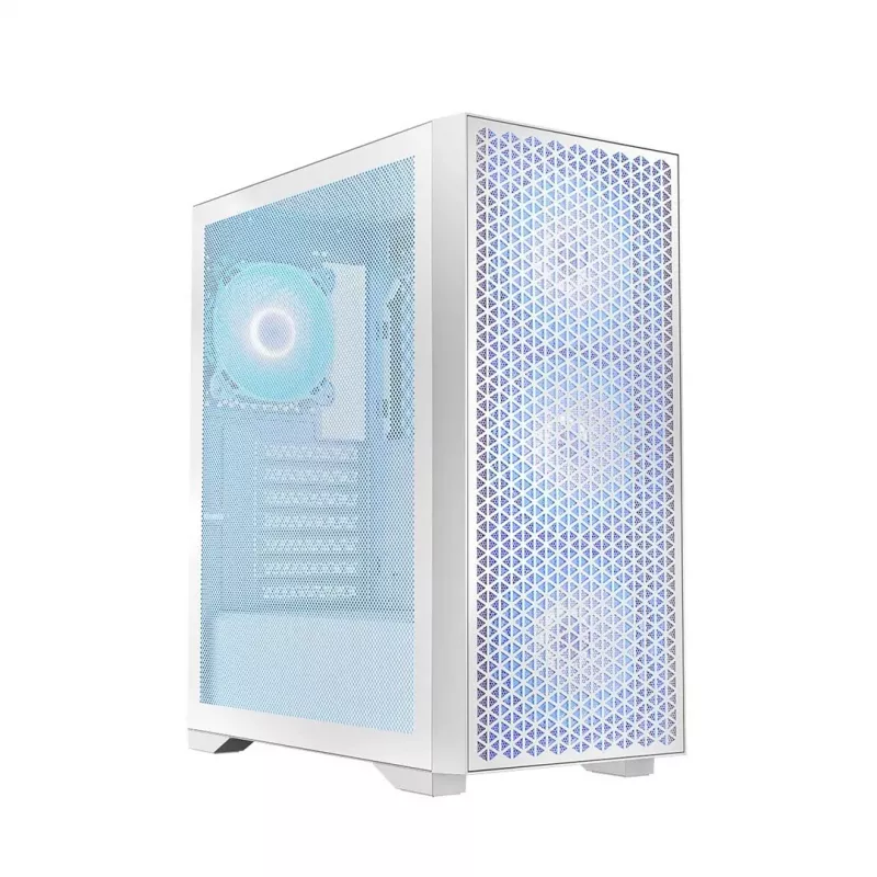 PC-Gehäuse LOGIC Dart Pro Midi ARGB weiß — Midi Tower, ATX, 456×200×385 mm, max. GPU 34 cm, CPU-Kühlerhöhe 155 mm, 3x120mm vorne + 1x120mm hinten, USB 3.0 x2, USB-C x1