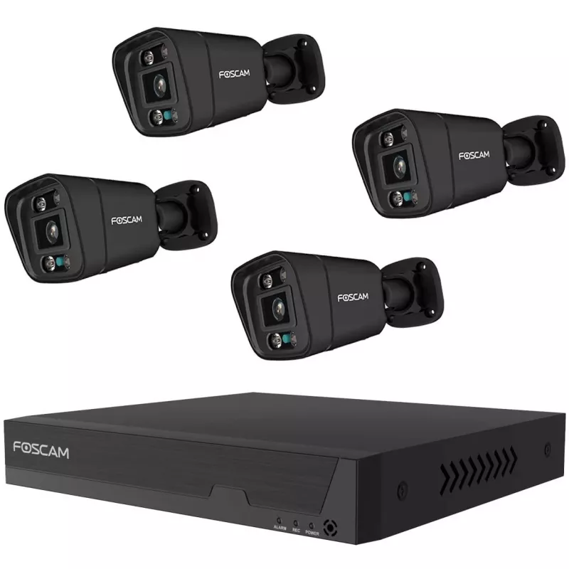Überwachungskamera-Set Foscam FN9108E-B4-2T — 4 Kameras mit Rekorder, Schwarz