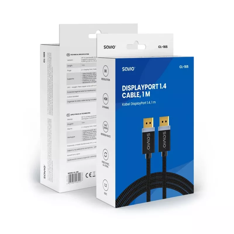 DisplayPort-Kabel Savio CL-165 1 m Schwarz